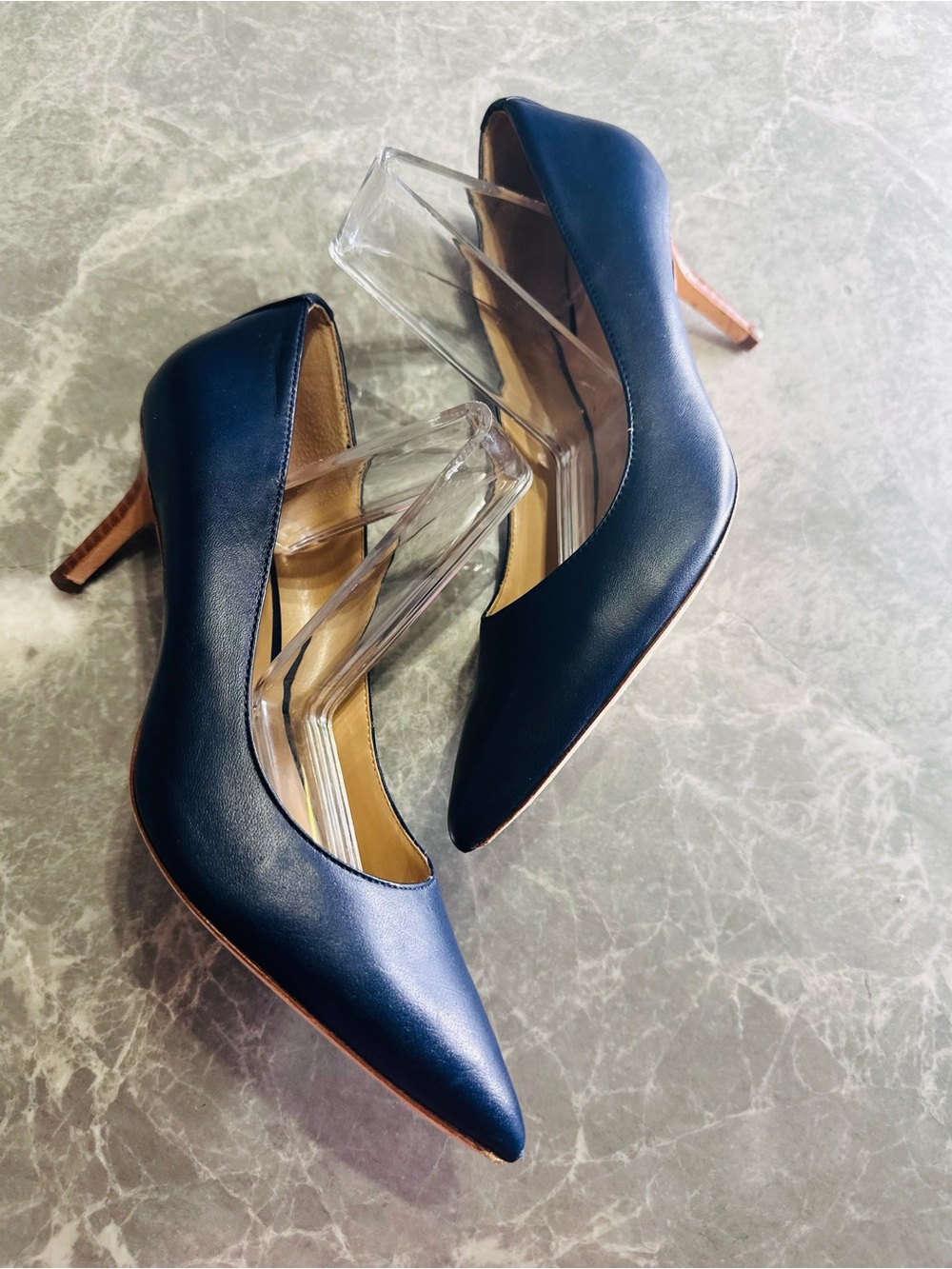 Lauren Ralph Lauren Womens Pumps Size 8B Navy Leather Slip-On Kitten Heel - Picture 7 of 10